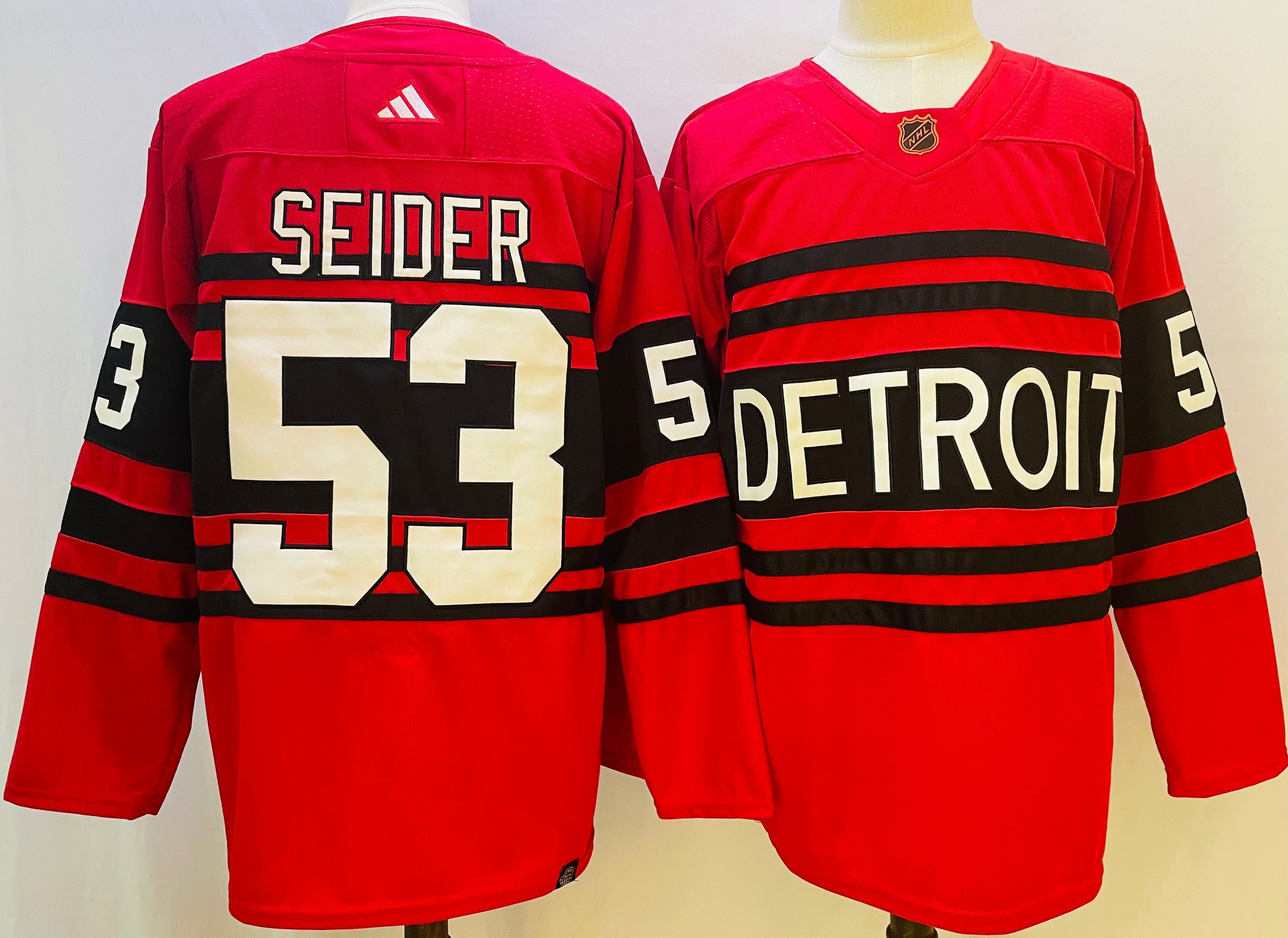 Men Detroit Red Wings #53 Seider Red Throwback 2022 Adidas NHL Jersey->carolina hurricanes->NHL Jersey